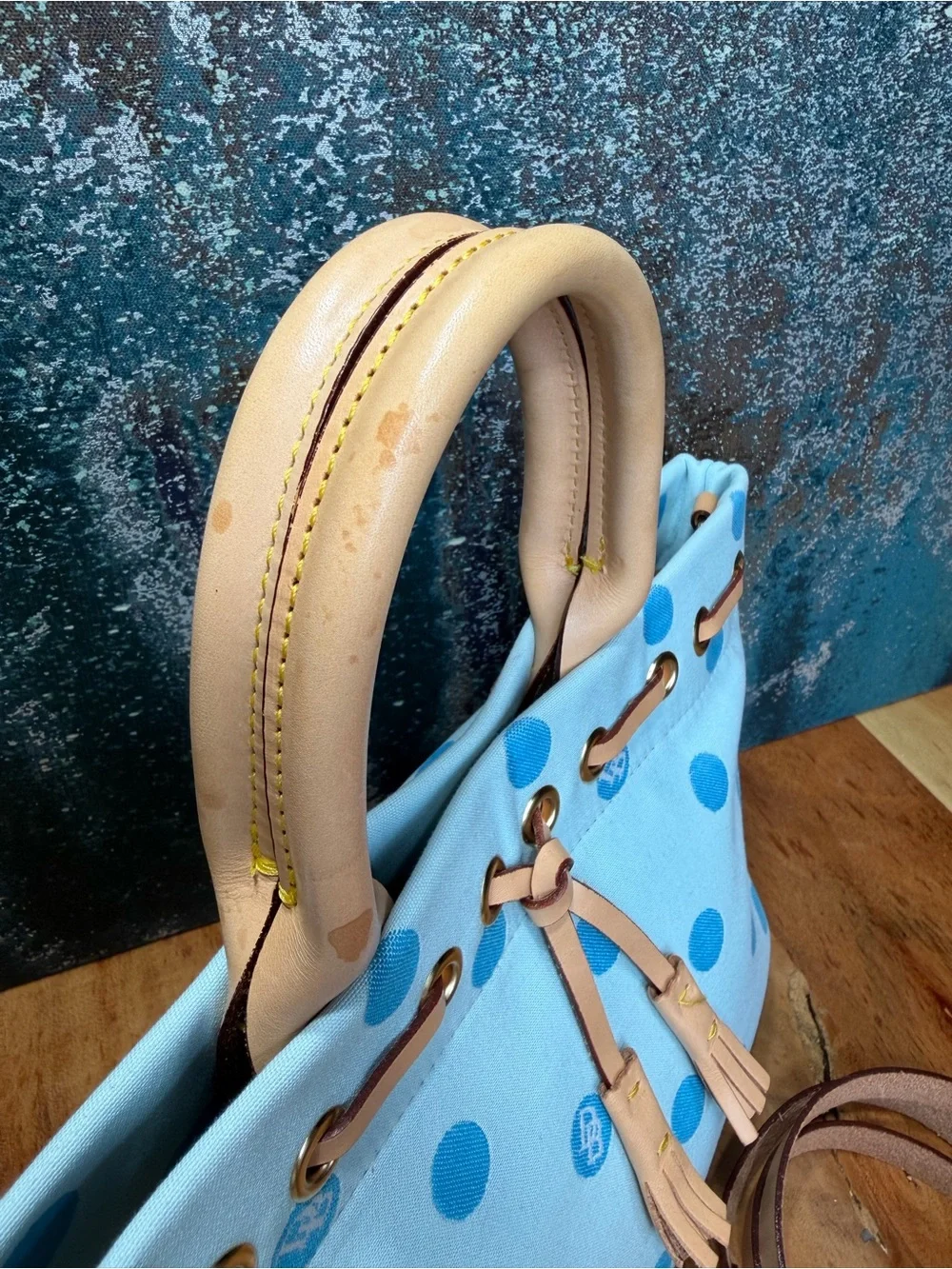 Dooney & Bourke Vintage Y2K Rare Colorway Polka Dot Tassel Satchel Tote